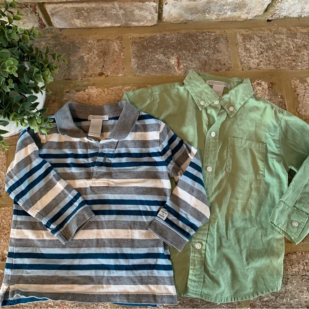 Janie and Jack | BUNDLE | Striped Polo & Green Button Down | 18 - 24 Months